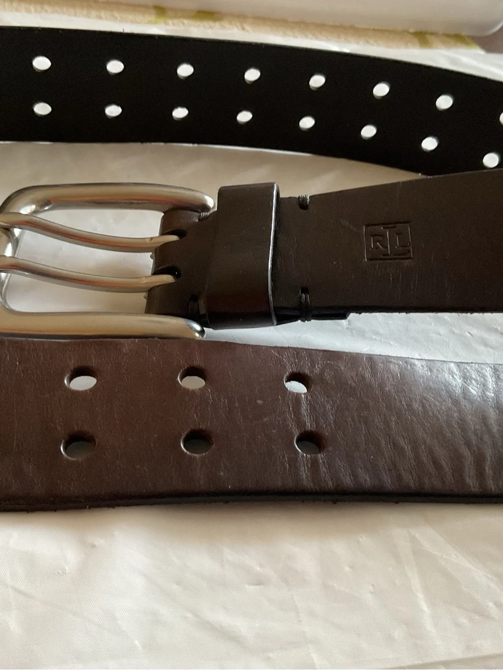 Lauren Ralph Lauren Dark Brown Leather Double Prong Adjustment Holes Belt